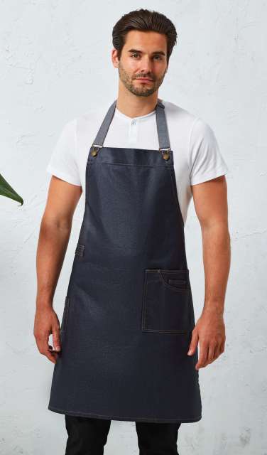 'District' Waxed Look Denim Bib Apron