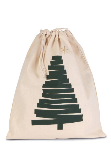 Cotton Bag With Christmas Tree Design And Drawcord Closure