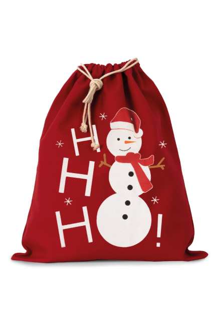 Cotton Bag With Snowman Design And Drawcord Closure