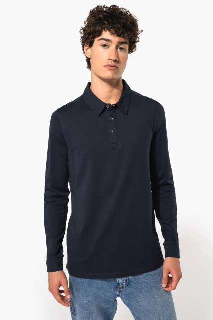 Men'S Long Sleeved Jersey Polo Shirt