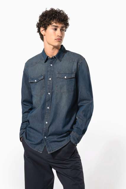 Men'S Long-Sleeved Denim Shirt